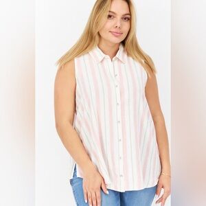 Splendid ladies Spread Collar Sleeveless Stripe Blouse, Pink/White